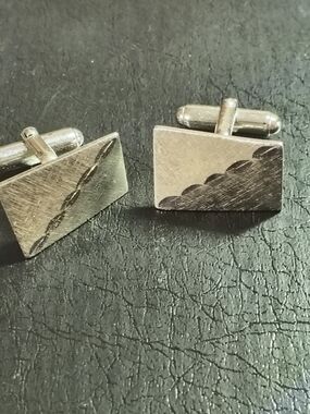 MCM Anson Sterling Silver Rectangular Textured Cufflinks Vintage